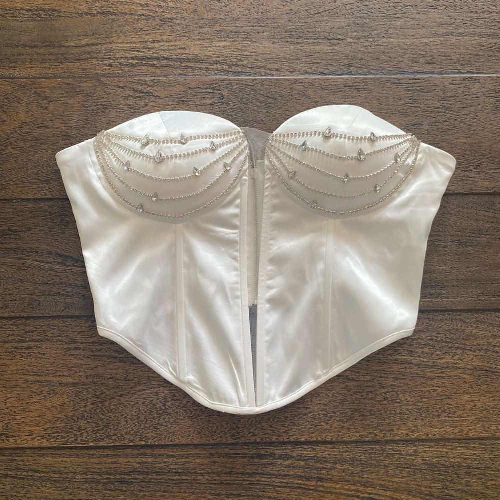 White Rhinestone Satin Bustier